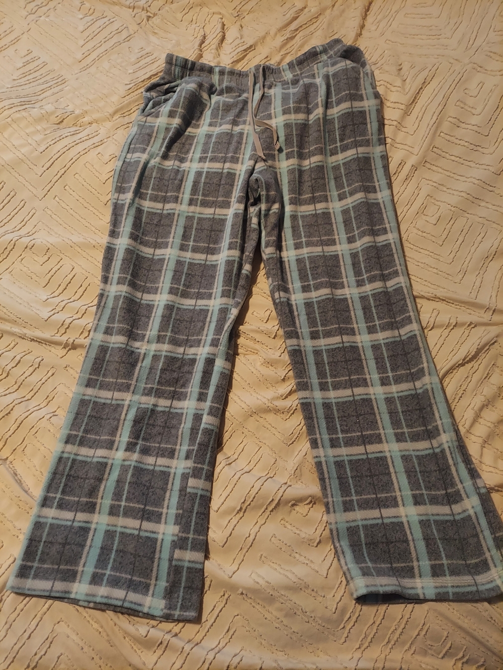 Croft & Barrow Intimates Fleece Plaid Pajama Pants Gray Aqua Medium